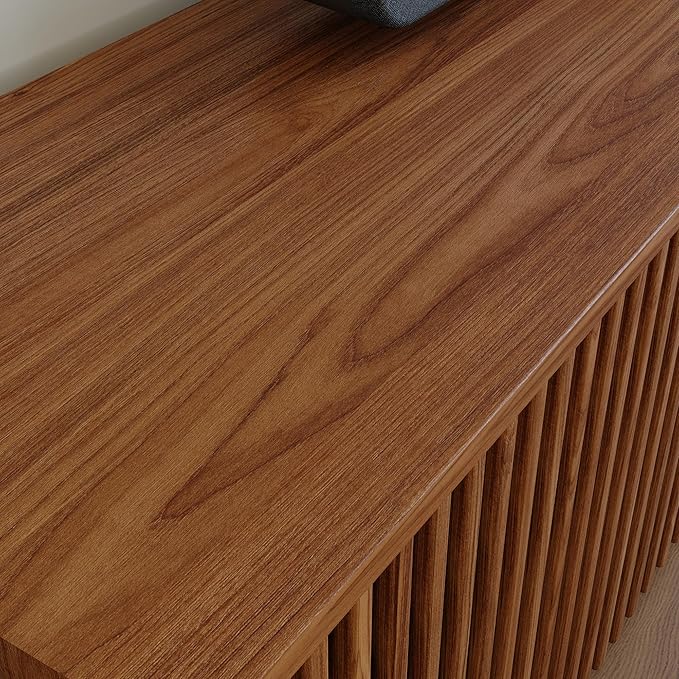 POVISON Full Assembled Mid Century Modern TV Stand, Wood Slatted Media Console - Image 8