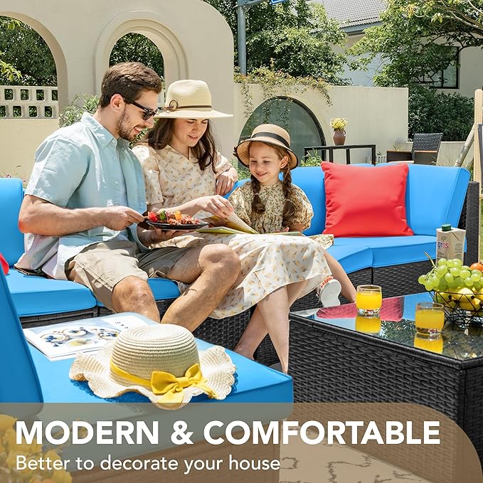 Devoko 7 Pieces Outdoor Sectional Sofa Patio Furniture Sets Manual Weaving - Image 4