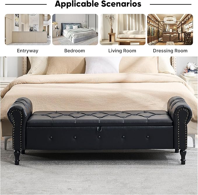 67" Storage Bench for Bedroom, End of King Size Benches - Image 7