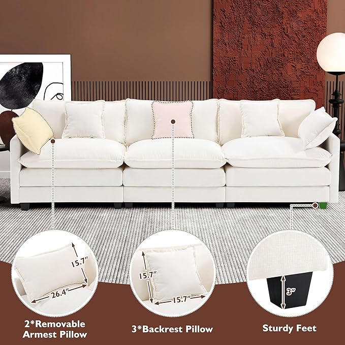 Ihanherry 111.4 Inch 3-Seater Cloud Sofa, Modular Sectional Couch, Modern Deep - Image 6