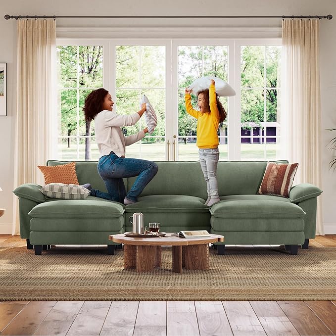 LINSY HOME 123" Modular U-Shaped Sectional Sofa, 3-Seat Corduroy Modern Cloud - Image 7