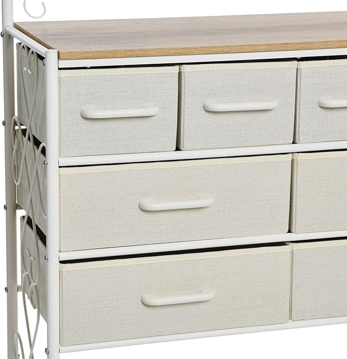 Household Essentials Coastal Oak & Iron Vintage 8-Drawer Sideboard - Image 6