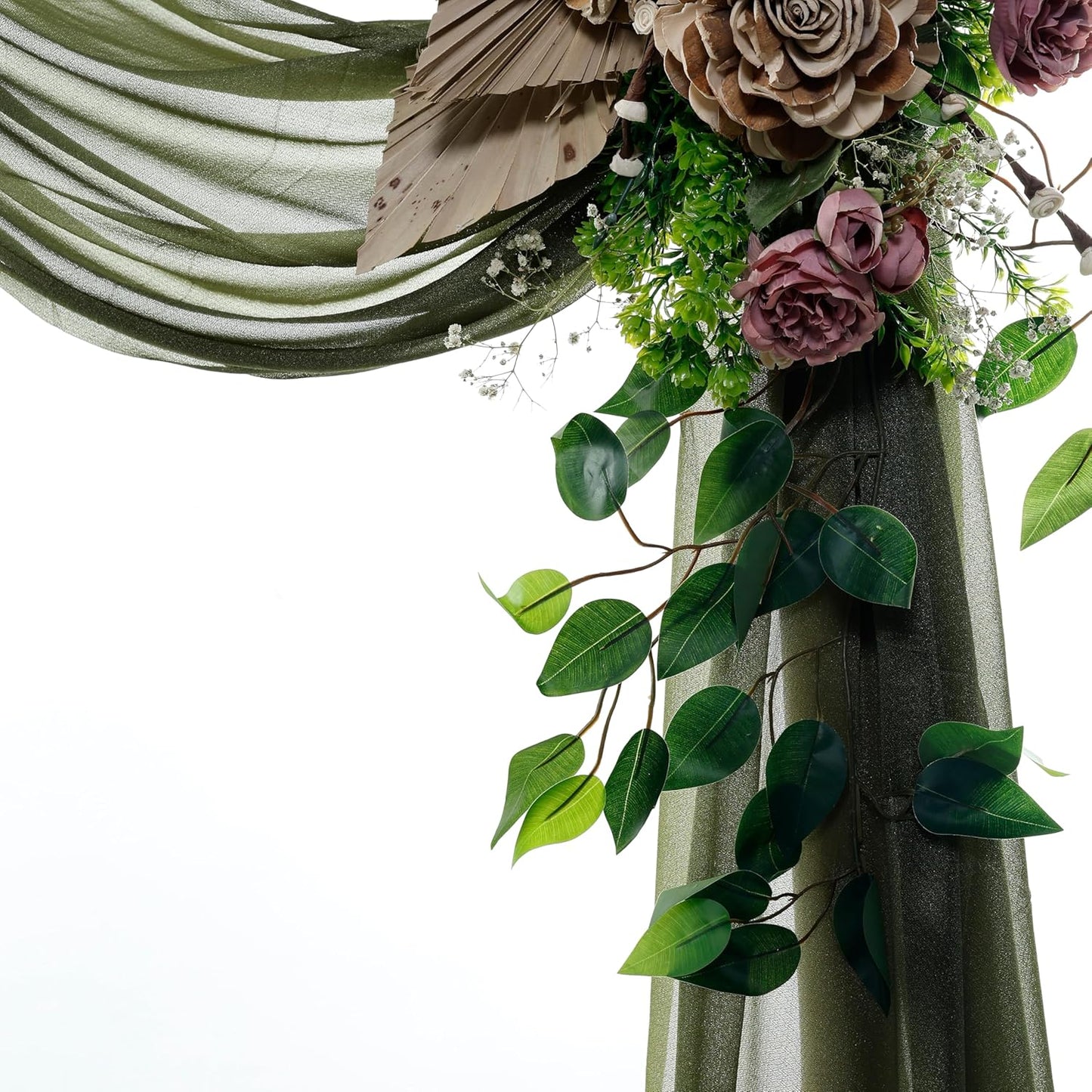 VDS Pack of 1 Panel (30 Inch X 40 Feet) Wedding Arch Draping Fabric Sheer Chiffon Fabric Drapery for Wedding Ceremony Reception Swag Backdrop Canopy Chuppah ARBO Altars Decoration (Olive)