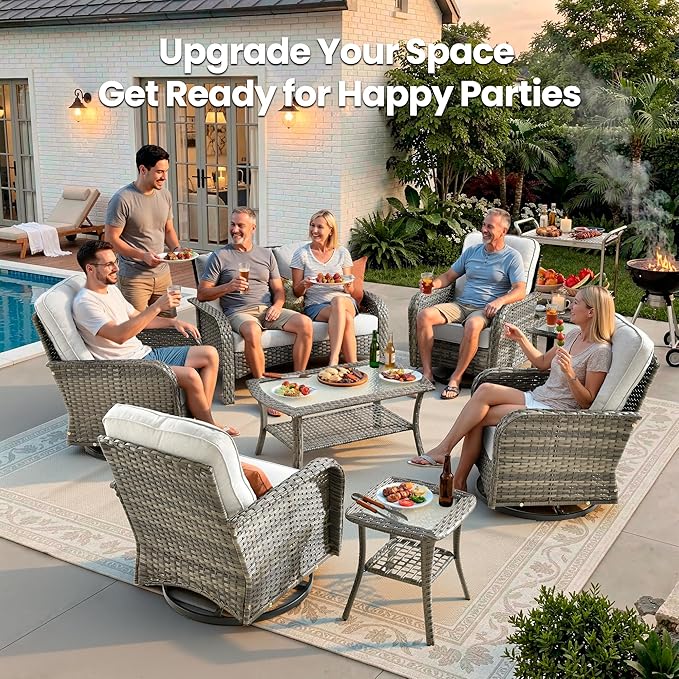 8 Pieces Outdoor Patio Furniture Sets, High Back Swivel Rocker Chairs Loveseat - Image 9