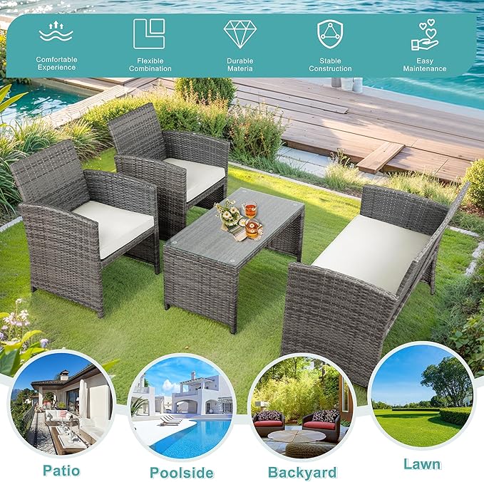 SUNLEI Patio Furniture Set 4 Piece Outdoor Furniture Set, PE Rattan Wicker - Image 5