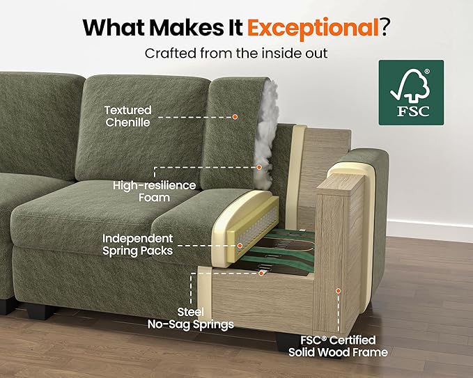 CHIC HOUSE Module for Modular Oversized Couch, Corduroy Customizable Chaise - Image 9
