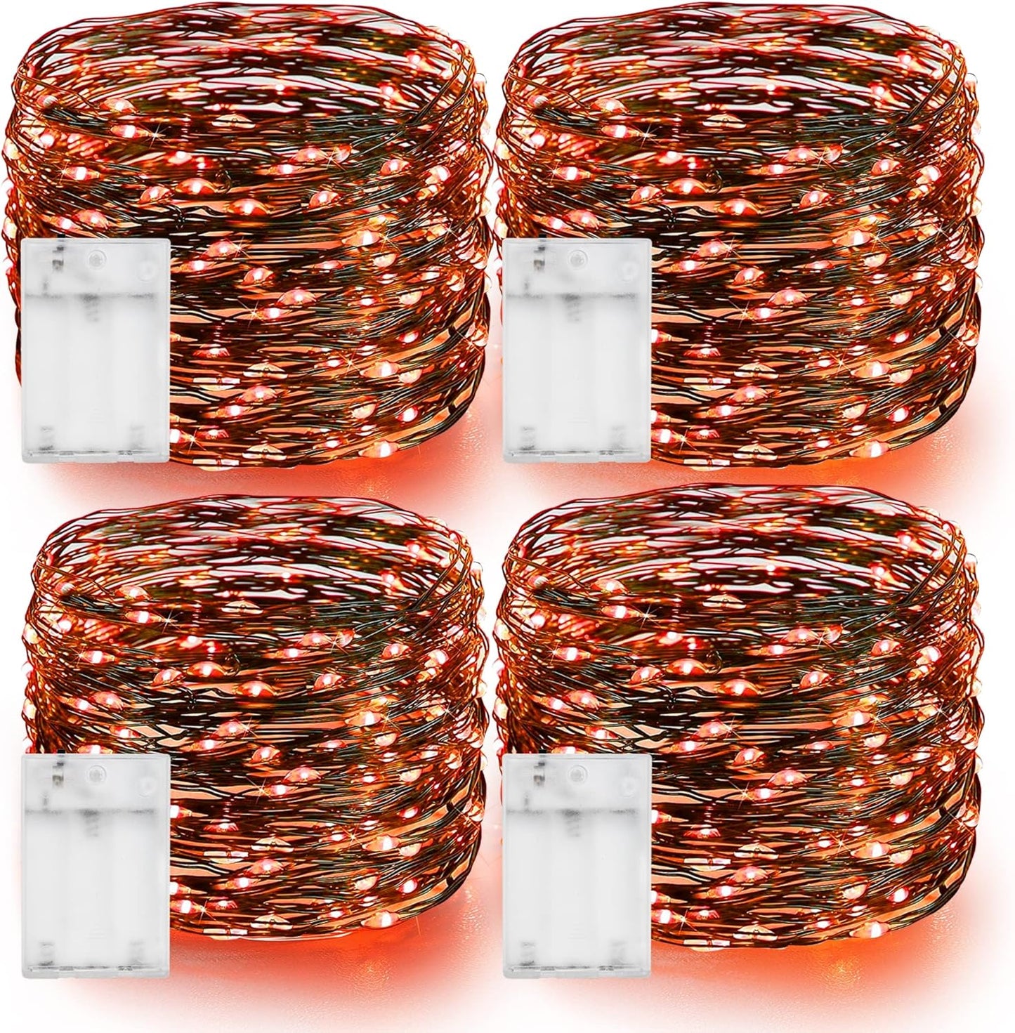Dazzle Bright Orange Halloween Fairy String Lights, 4 Pack Total 80FT 240LED Copper Wire Battery Operated Waterproof Lights, Halloween Decorations for Indoor Home Outdoor Patio Yard Party Decor