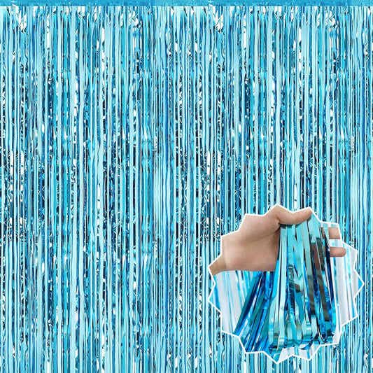 6 Pack Light Blue Foil Fringe Curtains Backdrop, 3.28 x 8.2 Ft Metallic Streamers Tinsel Curtains Background for Photo Booth, Birthday, Weddings, Carnivals, Graduation, Themed Party Decorations