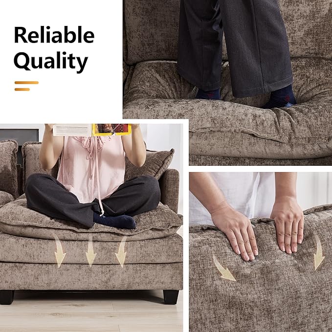 111'' Sectional Cloud Deep Seat Couch, Oversized Chenille U Shaped Sectional - Image 5