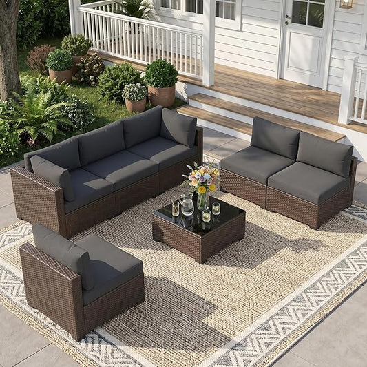 LOUVIXA 7 Piece Outdoor Patio Furniture Set, Outdoor Sectional Sofa, Wicker by LOUVIXA