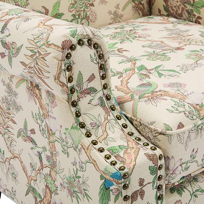 Pia Ricco Set of 2 Floral Accent Chairs, High Back Upholstered Armchairs - Image 5