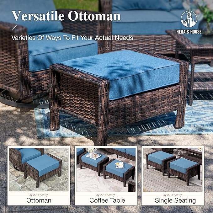 Patio Furniture Set with High Back Swivel Chairs, All-Weather Outdoor Wicker - Image 6