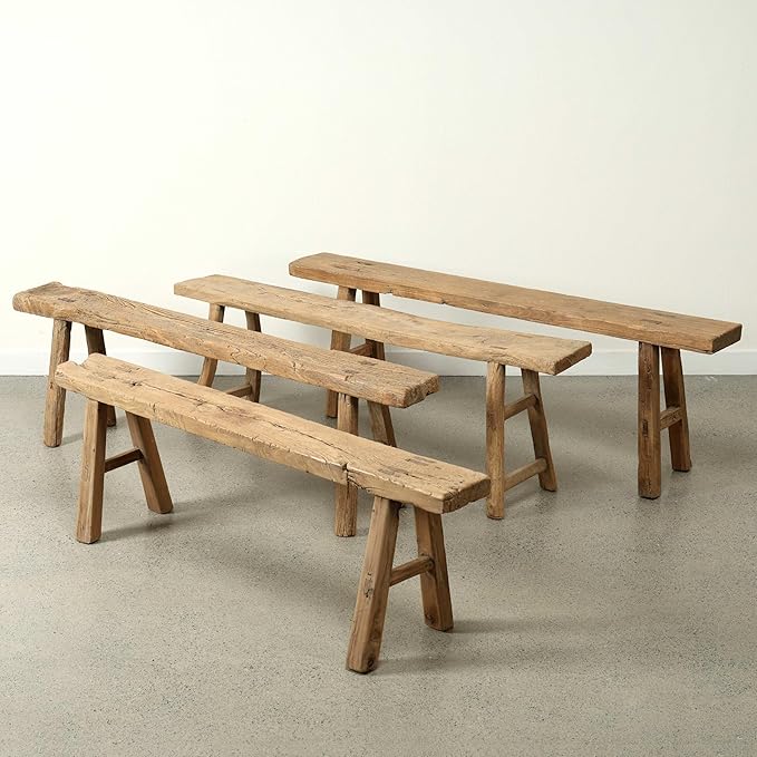 Artissance 20" H Vintage Noodle Bench 5-5.5ft Long Weathered Natural - Image 3