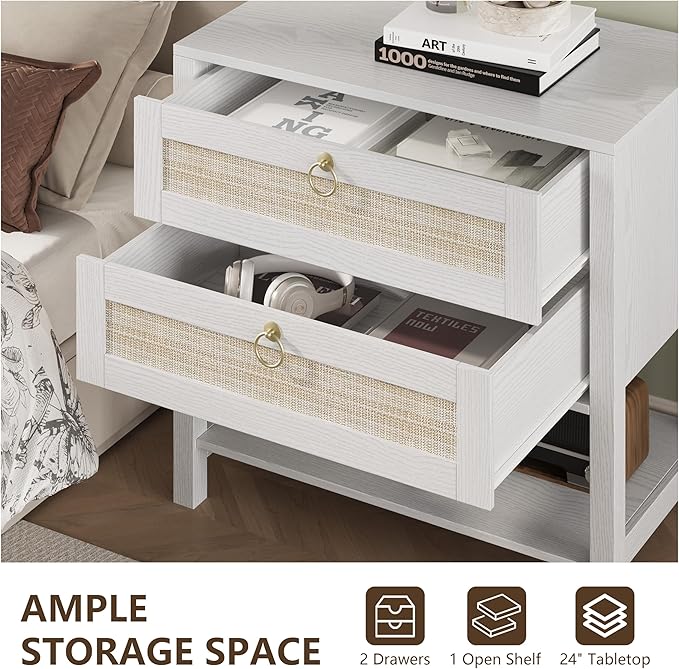 Xixini Nightstand wih 2 Drawers & Open Shelf, Small Mid Century Modern Night - Image 7