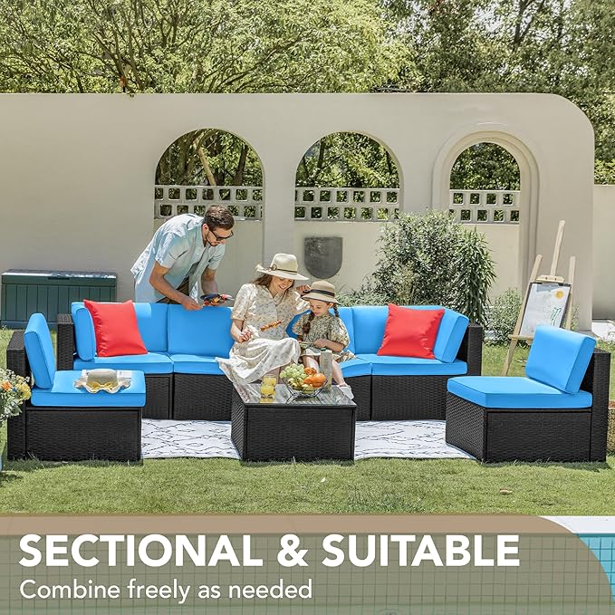 Devoko 7 Pieces Outdoor Sectional Sofa Patio Furniture Sets Manual Weaving - Image 7