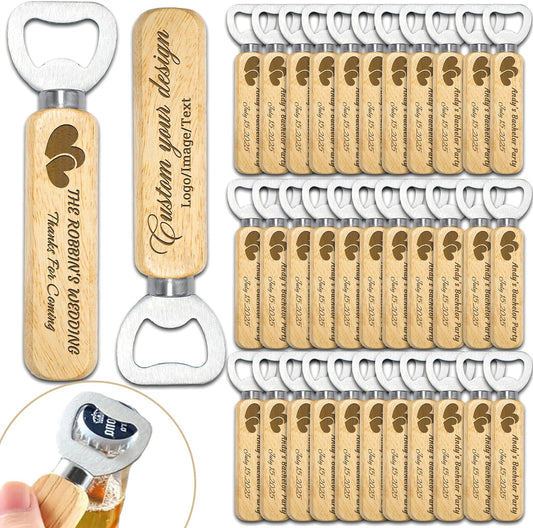 15-100PCS Custom Bottle Openers Bulk, Beer Bottle Opener with Wooden Handle, Engraved Groomsmen Gifts, Wedding Favors, Birthday Favors, Gift for Wedding, Party, Bar, Home, Kitchen, Restaurant