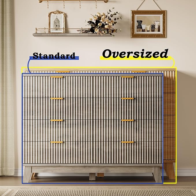 BORNOON Fluted 8 Drawer Tall Dresser, 47.2" Wide Modern Boho Chest of Drawers - Image 3