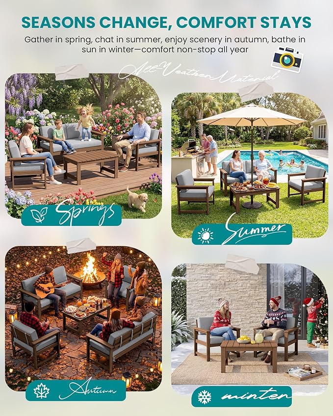 SERWALL 2 Pieces Single Cushioned Lounge Chair, HDPE Outdoor Adirondack Sofa - Image 6