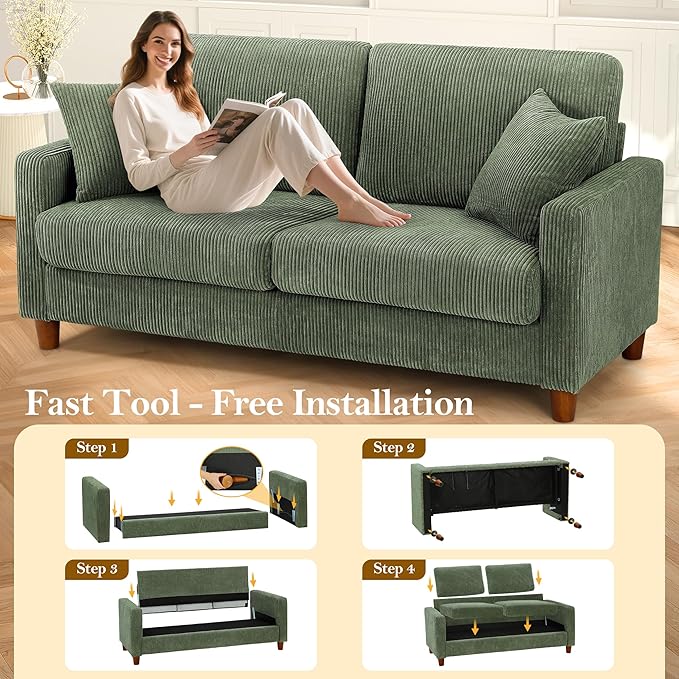 Kidirect 70in Corduroy Couch, Sofas - Image 6