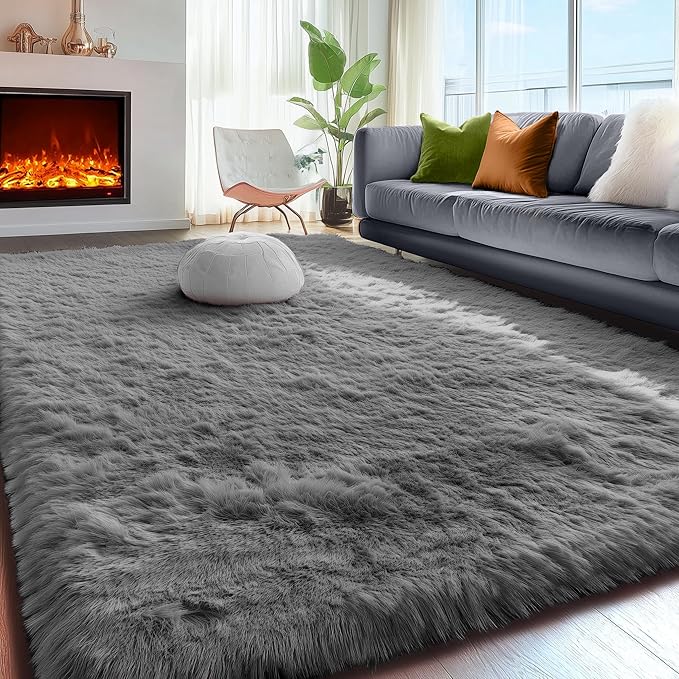 PAGISOFE Grey Fluffy Rugs for Bedroom 4x6 Area Rug Shag Rug for Kids Room Furry - Image 5