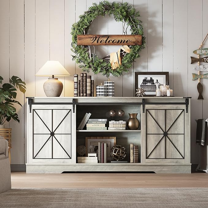 Farmhouse TV Stand for 65/60/55 Inch Tvs, Rustic Entertainment Center - Image 6