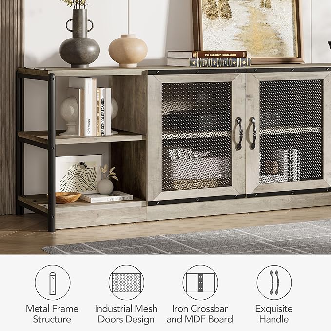 GarveeHome TV Stand for 65+ Inch TV, Rustic Entertainment Center TV Media - Image 4
