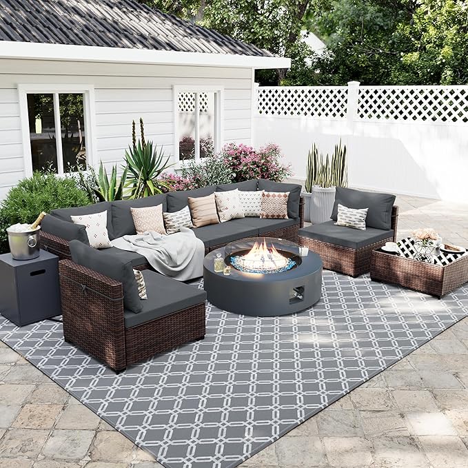 UPHA 9 Pieces Patio Furniture Sets, Wicker Outdoor Sectional Sofa Couch by UPHA