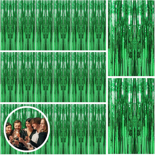20 Pack Green Streamers Backdrop Jungle Party Decorations Foil Fringe Backdrop Curtains Photo Booth Backdrop for Birthday Dinosaur Animal St Patrick's Day Football Christmas Party Decorations