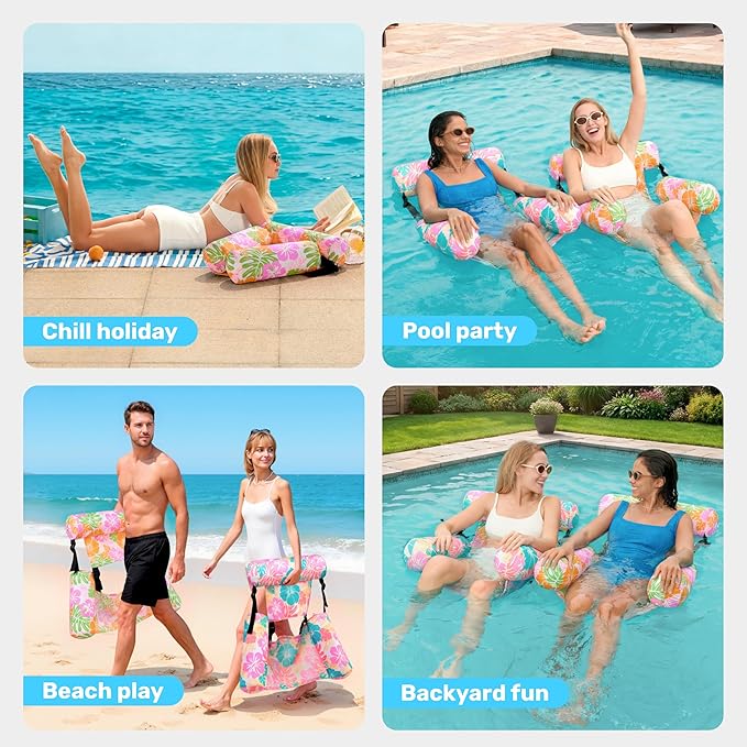 SLOOSH Inflatable Pool Floats Adult, 2 Packs Floating Lounge Chairs, Blow up - Image 7