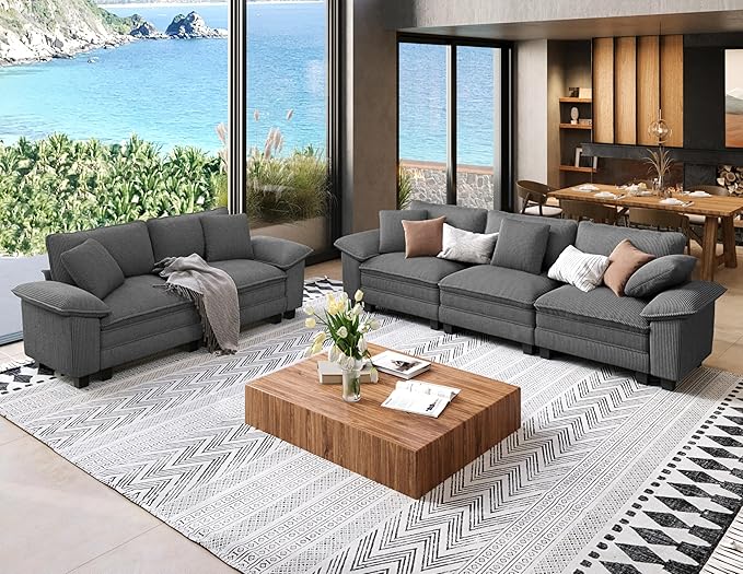 SUNSHINE VALLEY Sofa and Loveseat Set, Oversized Corduroy Modular Love seat and by SUNSHINEVALLEY