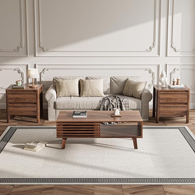 MAISONARIA Living Room Table Sets of 3, Mid Century Coffee Table & End Table by MAISONARIA