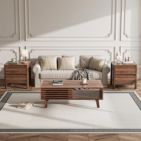 MAISONARIA Living Room Table Sets of 3, Mid Century Coffee Table & End Table by MAISONARIA