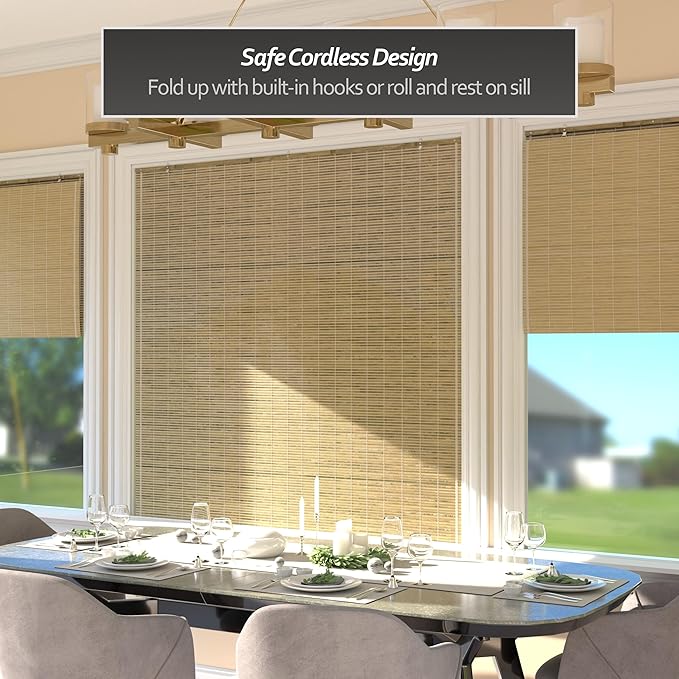 Red Lantern Burnt Bamboo Cordless Window Shade - Image 3