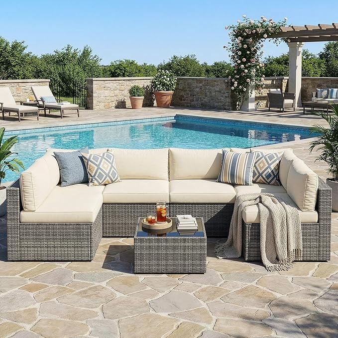 Wisteria Lane 7 Pieces Outdoor Patio Furniture Set, Wicker Outdoor Patio - Image 9