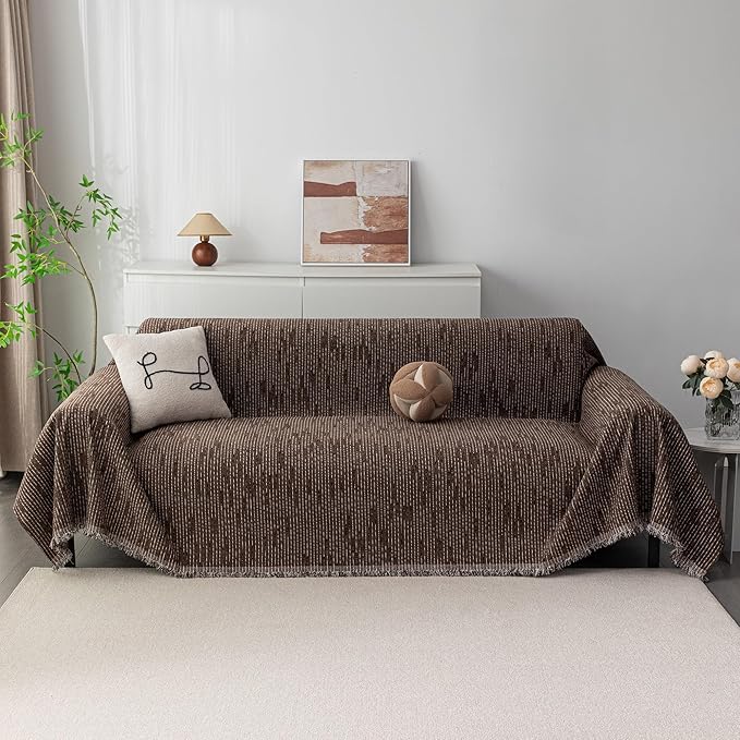 MYSKY HOME Boho Couch Cover Deep Chocolate Sofa Covers Washable, Farmhouse Sofa - Image 2