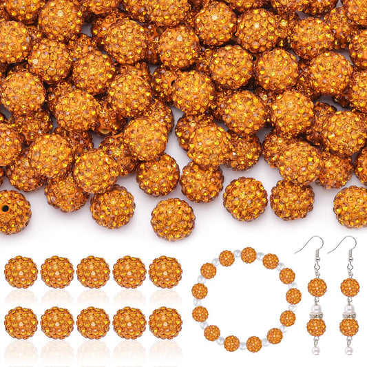 200pcs 10mm Rhinestone Beads for Jewelry Making, Golden Shiny Round Disco Ball Beads Bulk, Sparkle Crystal Clay Christmas for Bracelet Baseball Necklace Earring Crafting and DIY