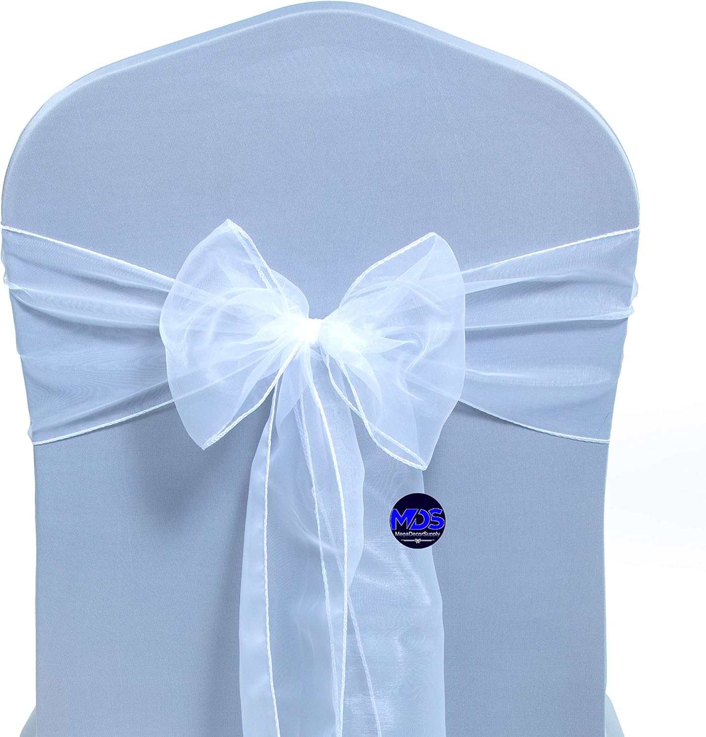 MDS Pack of 25 PCS Organza Chair Sashes Wider Dining Chair Bows Ribbon Tie Back for Wedding Party Birthday Bridal Shower Reception Event Banquet Home Chair Cover Decoration - White