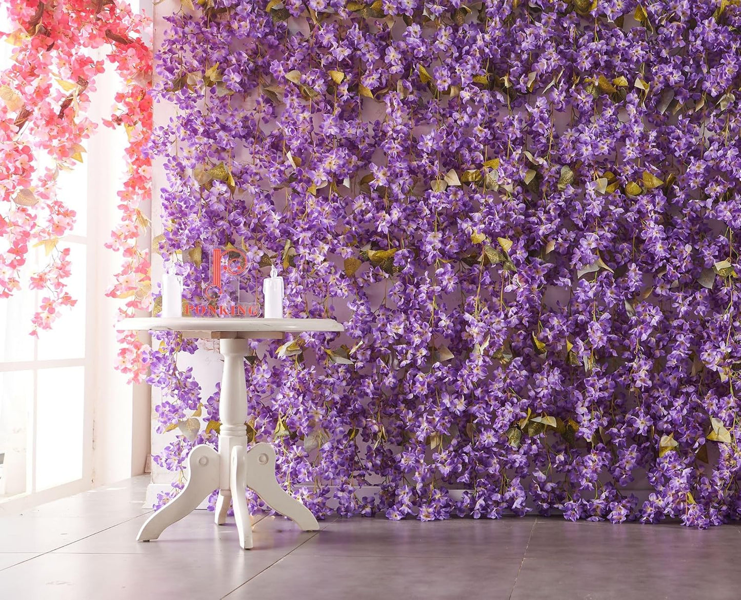 Flower Garland, Artificial Hydrangea Vine Flowers, Hanging Fake Hydrangeas Vine for Room Anniversary Wedding Birthday Christmas Wall Arch Decor, 2 Pcs, Floral Garland, Purple Flower