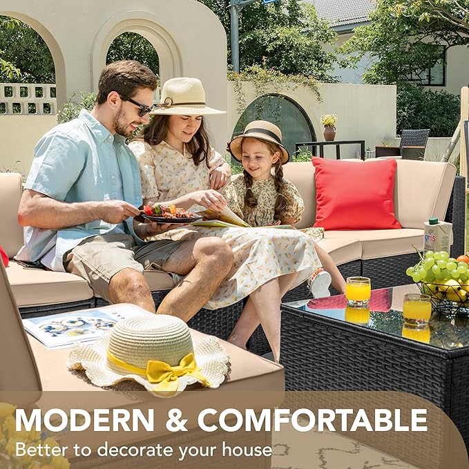 Devoko 7 Pieces Outdoor Sectional Sofa Patio Furniture Sets Manual Weaving - Image 3