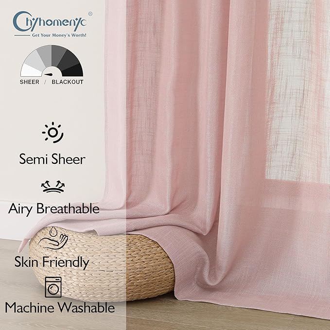 Chyhomenyc Rose Pink Semi Sheer Curtains 36 Inch Length, Light Filtering Faux - Image 2
