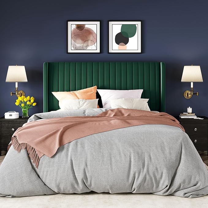 Allewie Queen Size Bed Frame/Velvet Upholstered Platform Bed/Vertical Channel - Image 3