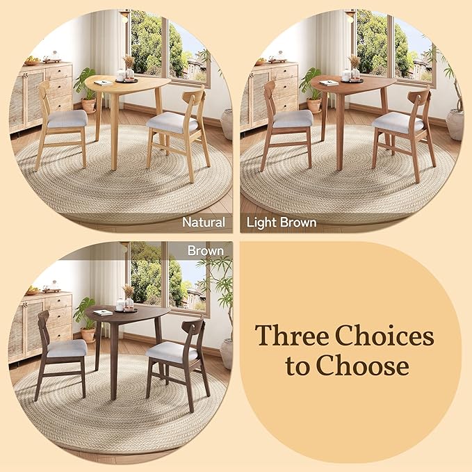 P PURLOVE Modern 3 Piece Table Set, Triangular Table and 2 Curved Wood Chairs - Image 8