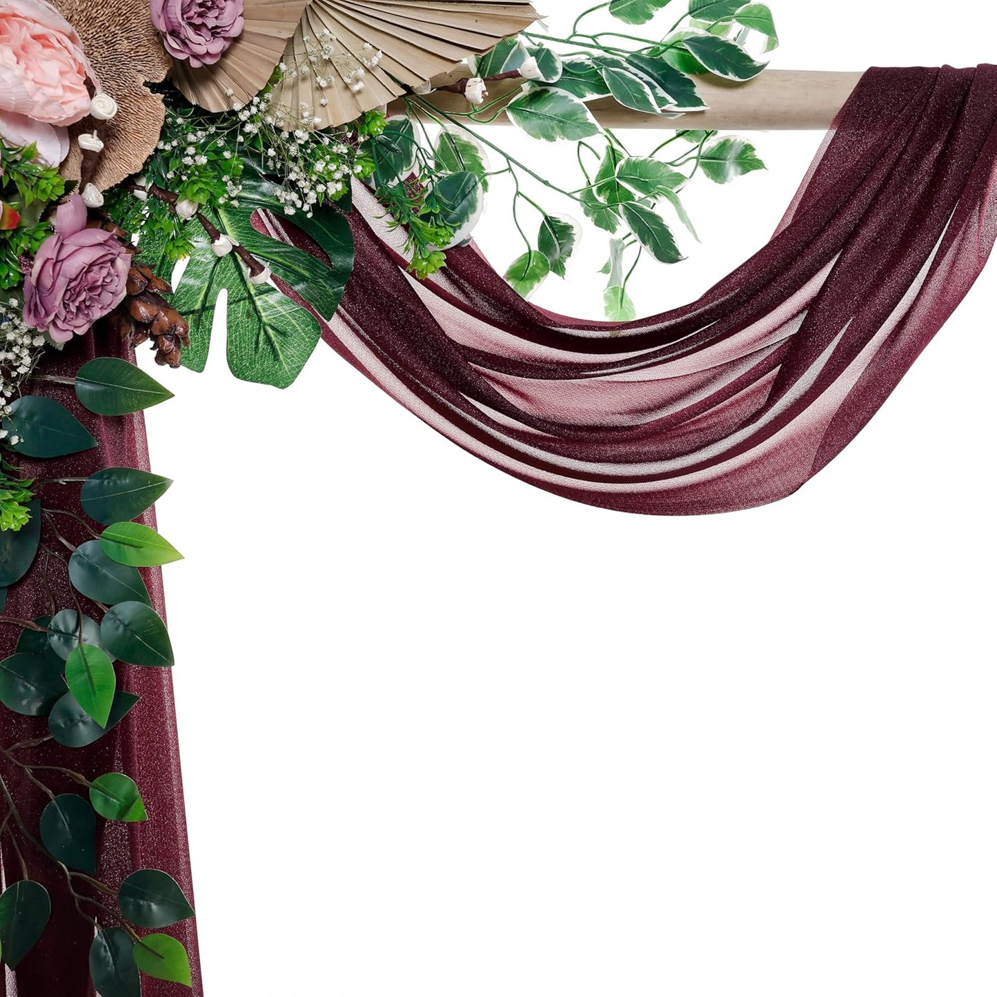 VDS Pack of 2 Panel (30 Inch X 40 Feet) Wedding Arch Draping Fabric Sheer Chiffon Fabric Drapery for Wedding Ceremony Reception Swag Backdrop Canopy Chuppah ARBO Altars Decoration (Burgundy)