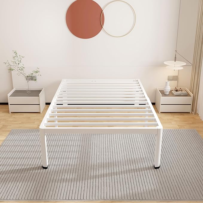 ROIL 14 Inch White Twin Size Bed Frame - Image 9