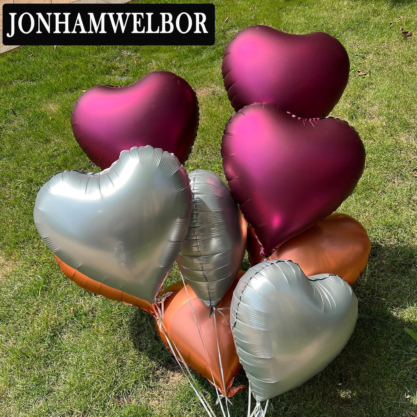 Jonhamwelbor 20Pcs 18 inch Burgundy Foil Mylar Heart Shape Balloons Decorations Valentines Birthday Wedding Baby Shower Party (Maroon)