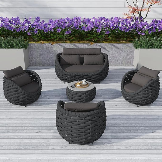 TWT 5 Pieces Patio Furniture Set, Outdoor Rope Conversation Sectional Patio Sofa by TWT