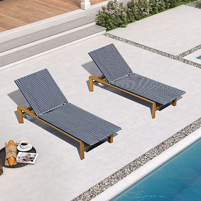PURPLE LEAF Extra Wide Patio Chaise Lounge Set of 2 Outdoor Lounger French PE by PURPLELEAF