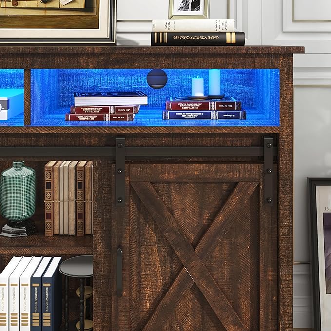 LED Farmhouse TV Stand for 65 inch TVs, Rustic Entertainment Center TV Cabinet - Image 5