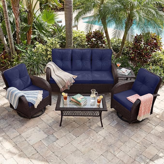 UPHA 5 Pieces Patio Furniture Sets, Wicker Outdoor 3-Seat Sofa Set - Image 5