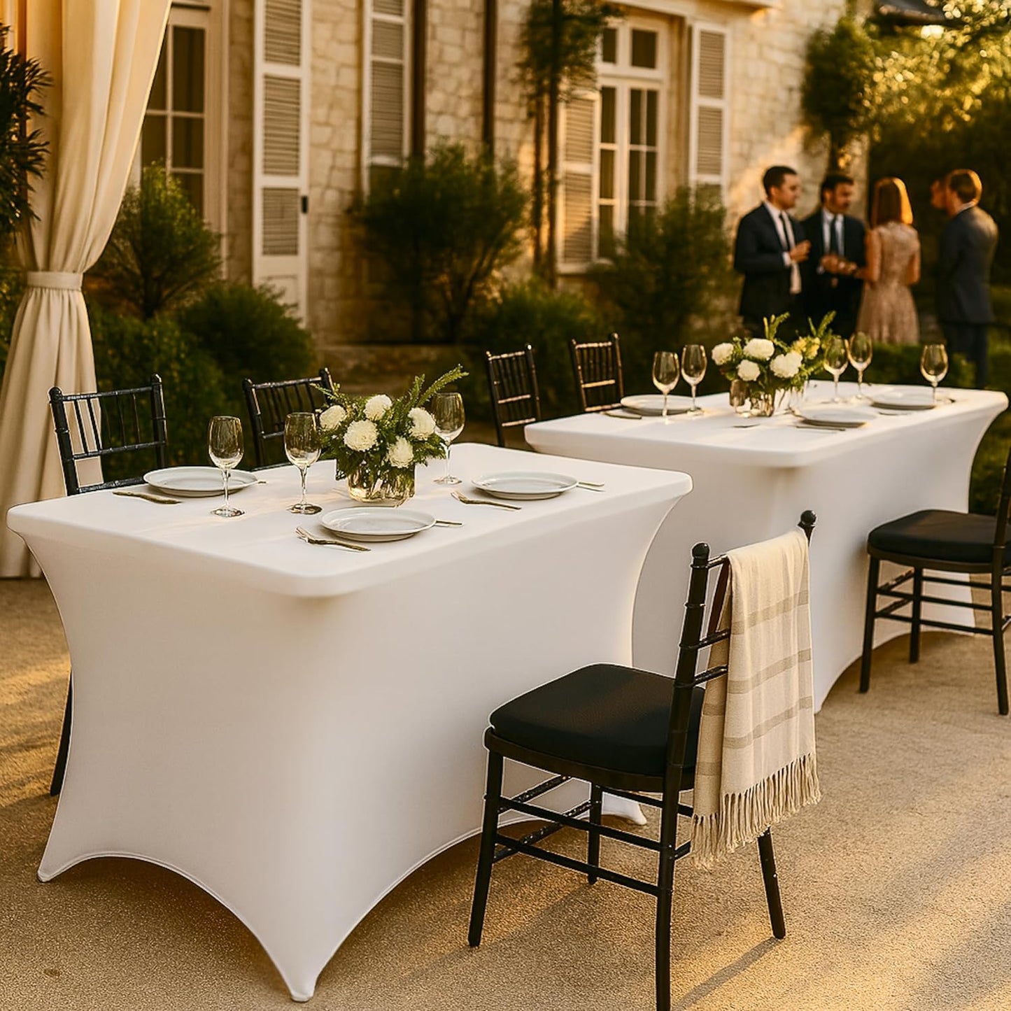 Stretch Spandex Table Covers 8FT, Pack of 2 Fitted Tablecloths for Rectangle Tables, Stretchy Wrinkle Resistant Folding Table Cover, White